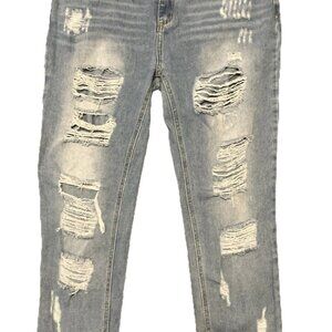 K Jordan Ladies Size 14 Distressed Light Wash 100 % cotton denim Jeans